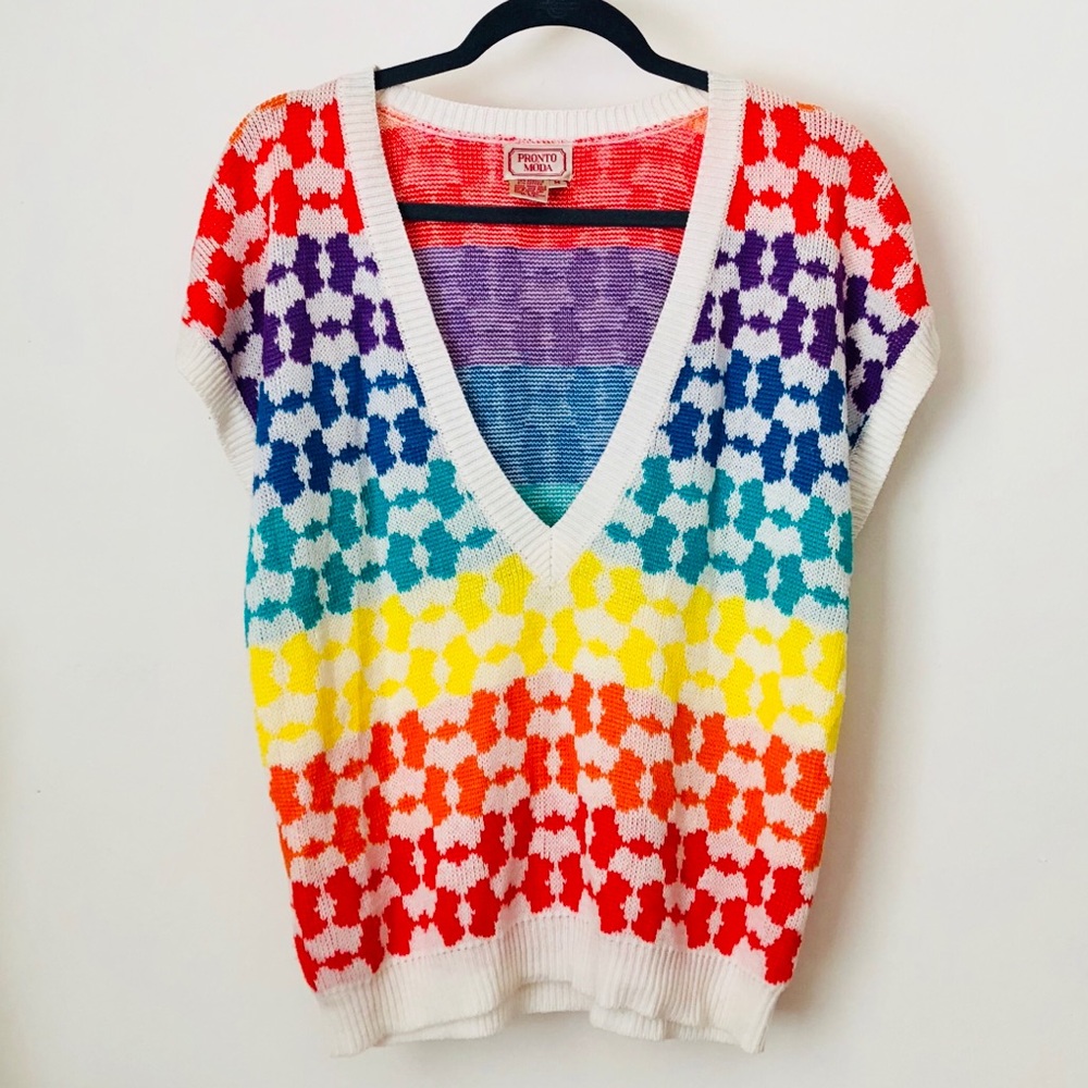 Multicolor V-Neck Knit Tank Top